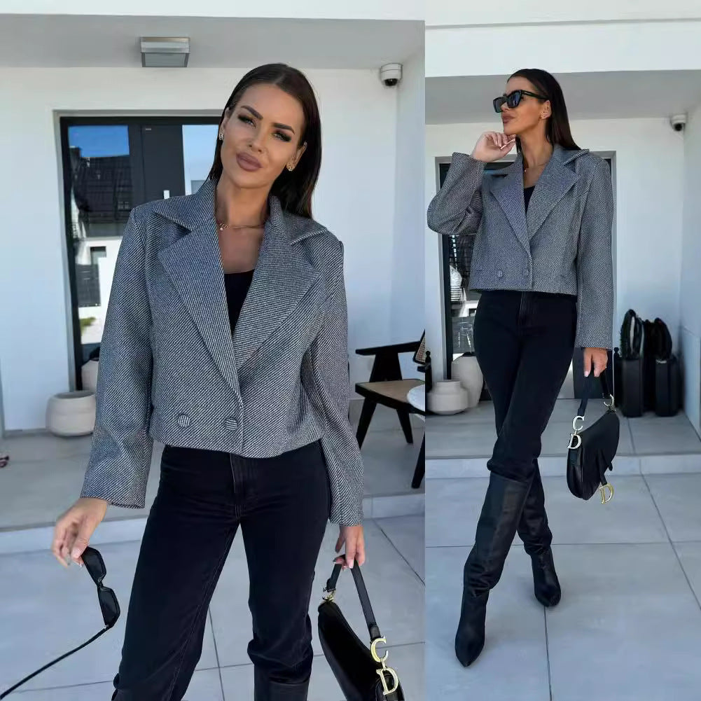 Dame cropped dobbeltradet blazerjakke Stilla