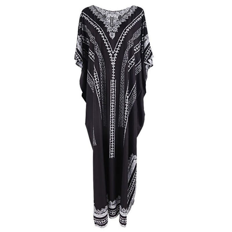 Dame elegant kaftan med kunstnerisk grafikdesign Stilla