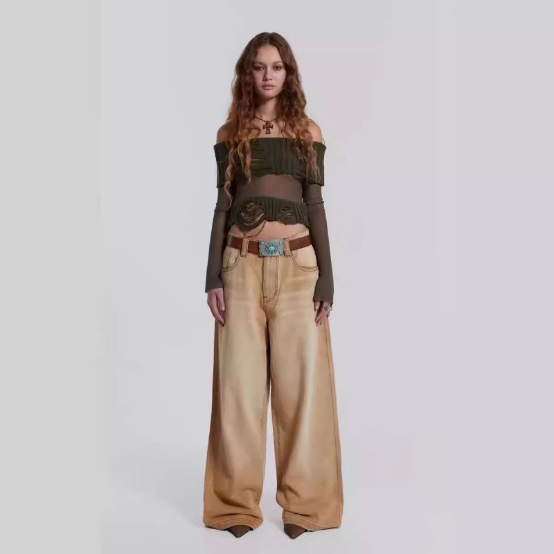 Dame Croppet Stilfuld T-shirt med unik asymmetrisk kant Stilla