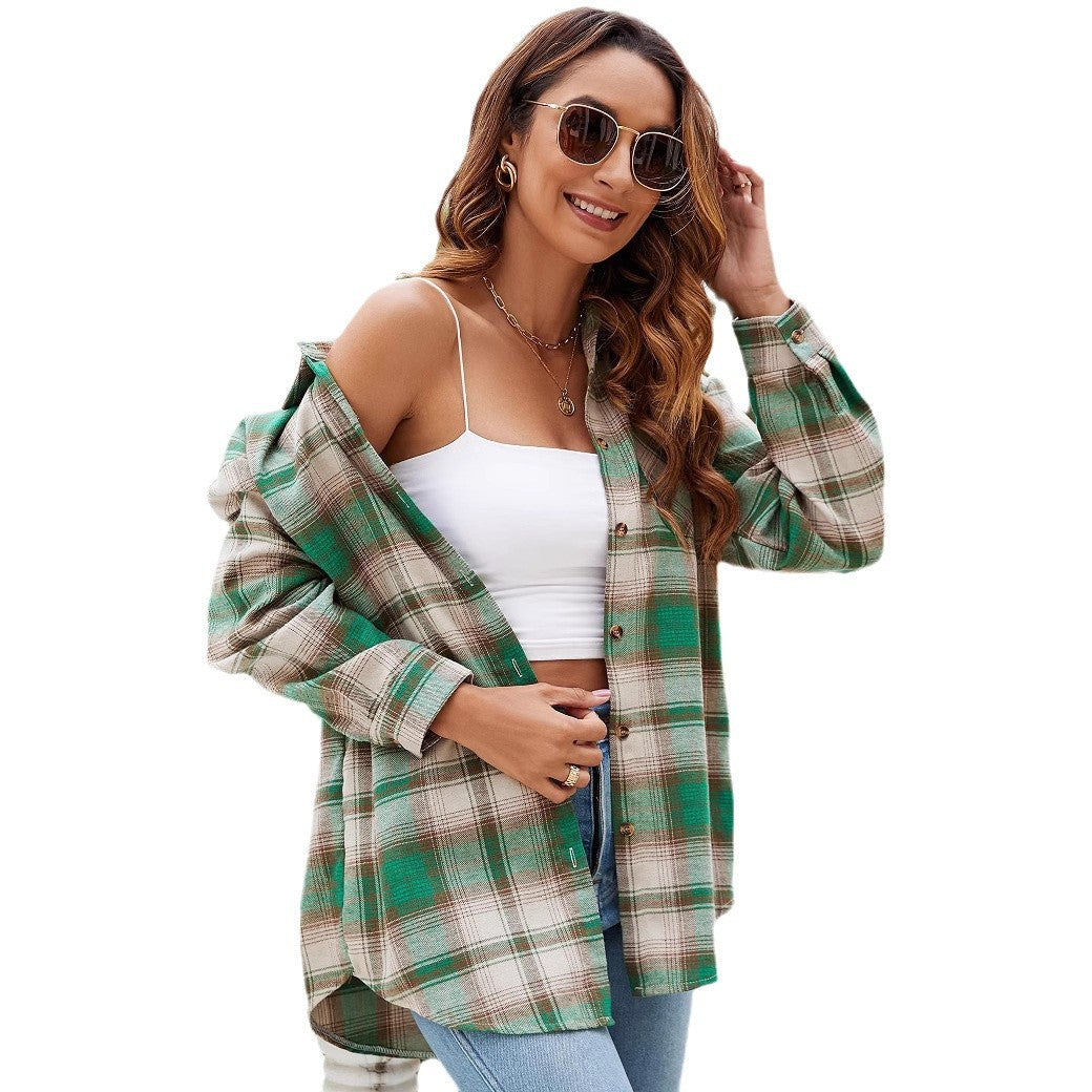 Femme Afslappet Fit Flannel Knap-Up Skjorte Stilla