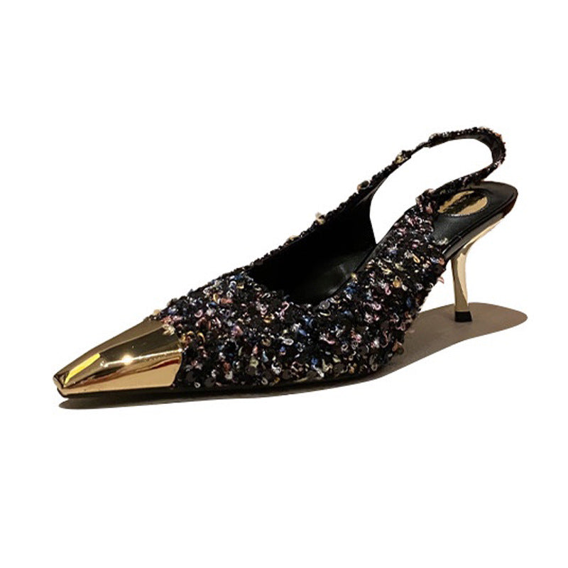 Dame Slingback Pumps med glitrende strassapplikationer og elegant spids Stilla