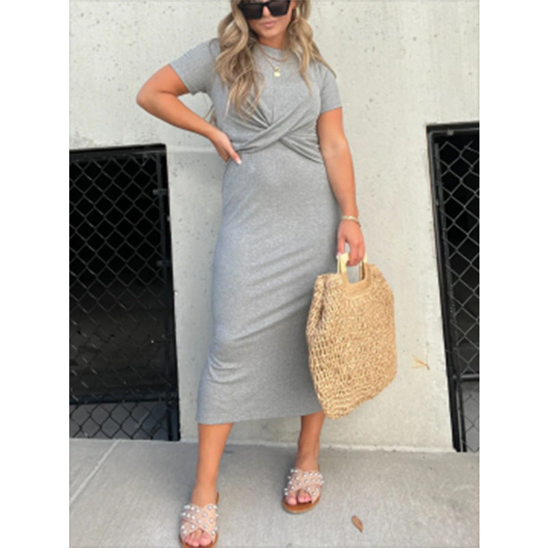 Dame afslappet Maxi-kjole med knude-detalje og kortærmet snit Stilla