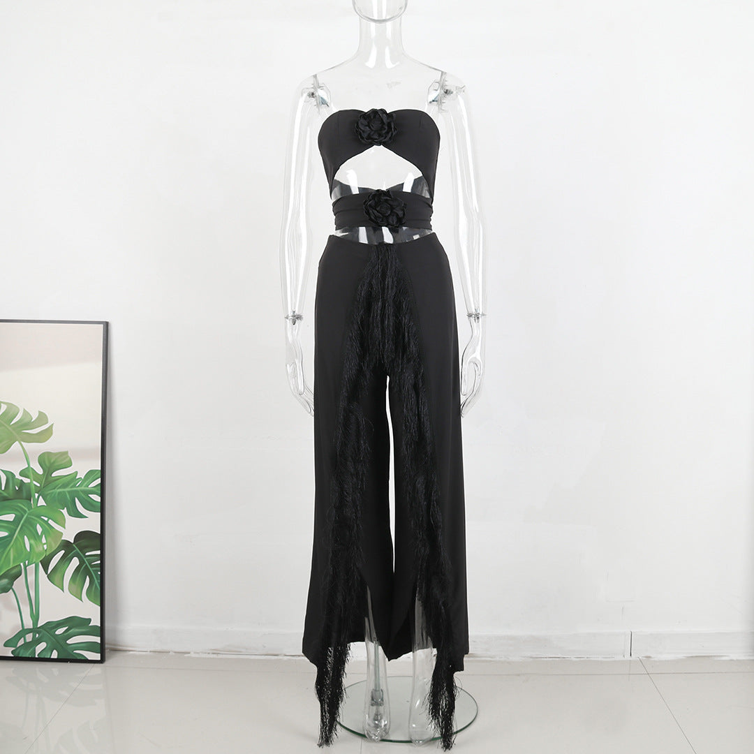 Dame Jumpsuit med raffinerede cut-outs og legende blomsterdetaljer Stilla