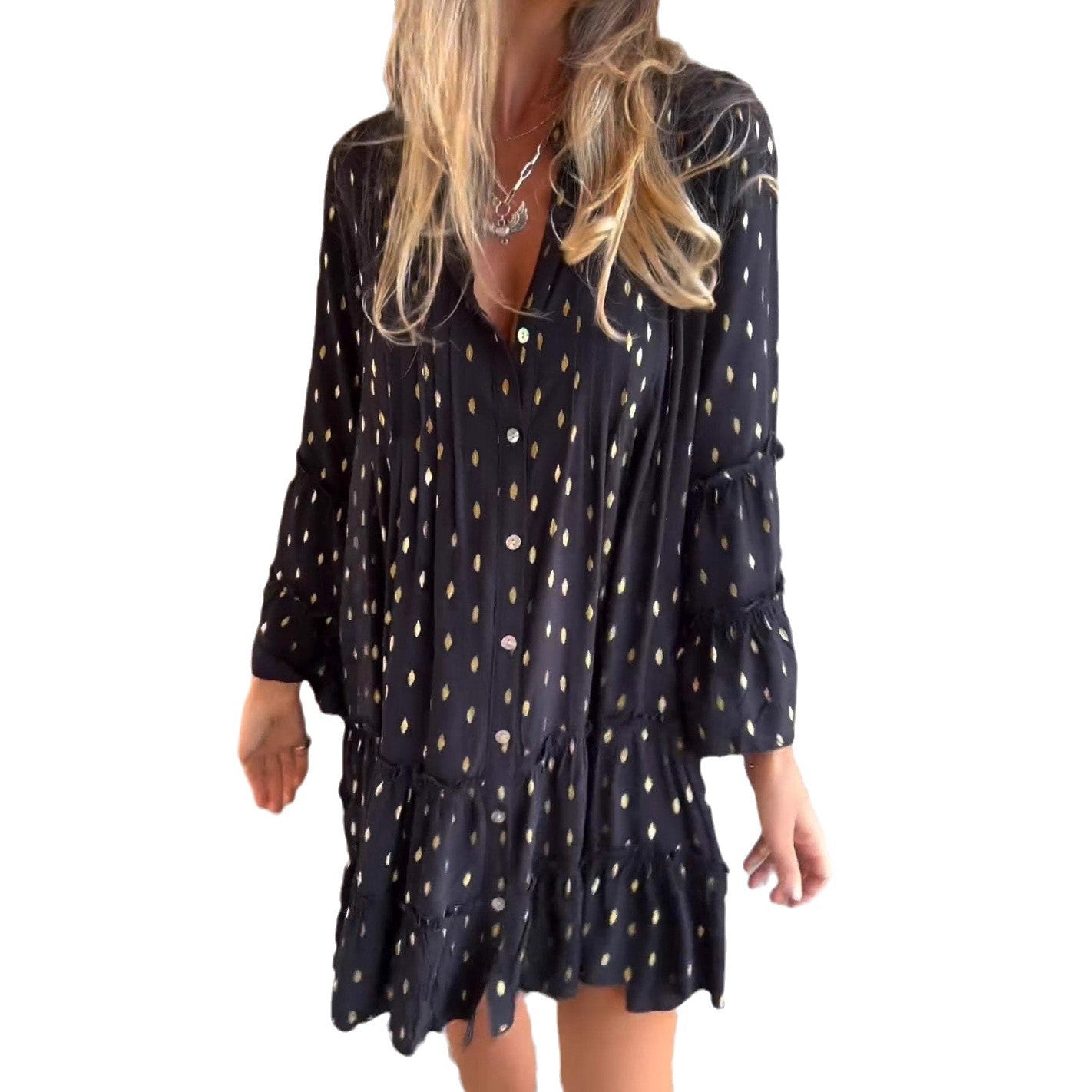 Dame elegant Bluse med flæse detaljer og knapliste Stilla