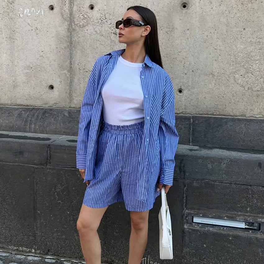 Dame afslappet oversized bluse i stribet design Stilla