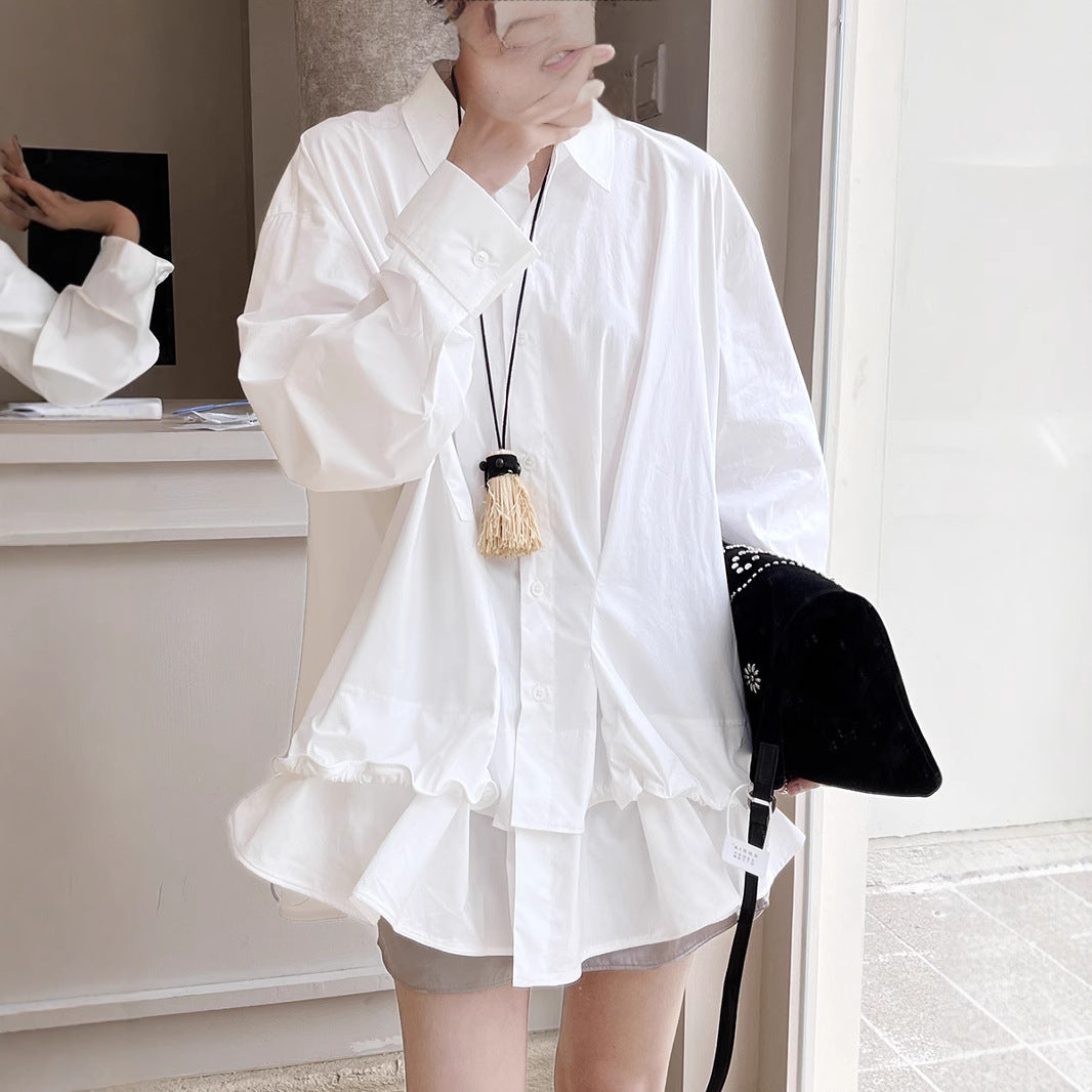 Dame elegant bluse med volant og fine detaljer Stilla