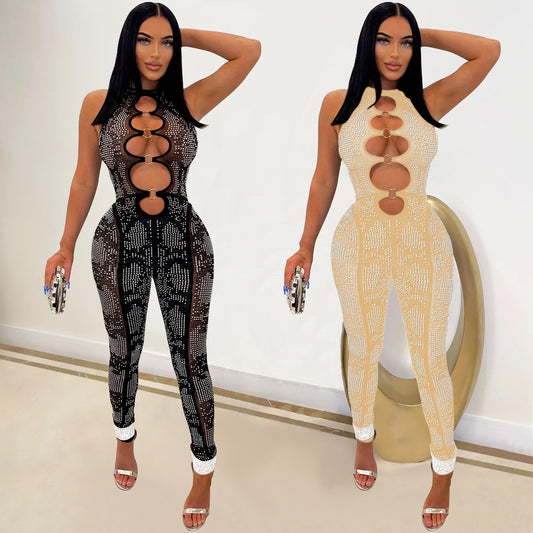 Dame Glamourøs Bodycon Jumpsuit med forførende cut-out-detaljer og glitrende accenter Stilla
