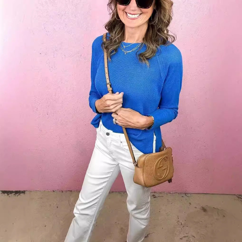 Dame afslappet langærmet skjorte med moderigtigt knude-detalje og struktur Stilla