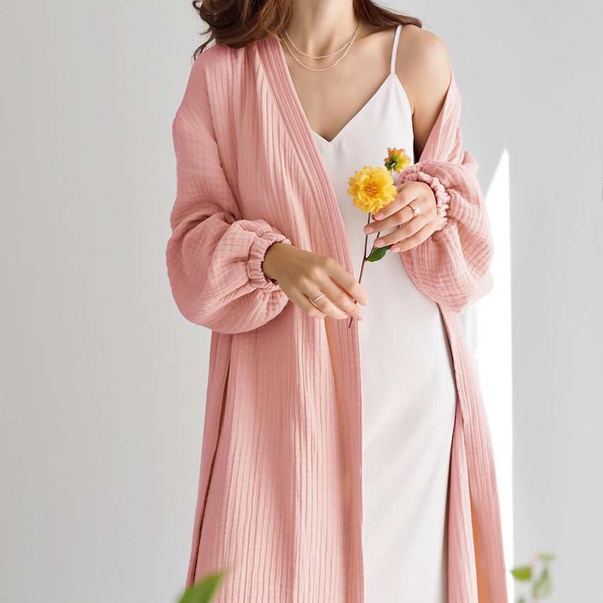 Dame elegant indpaknings-morgenkåbe med vidde ærme og bælte Stilla