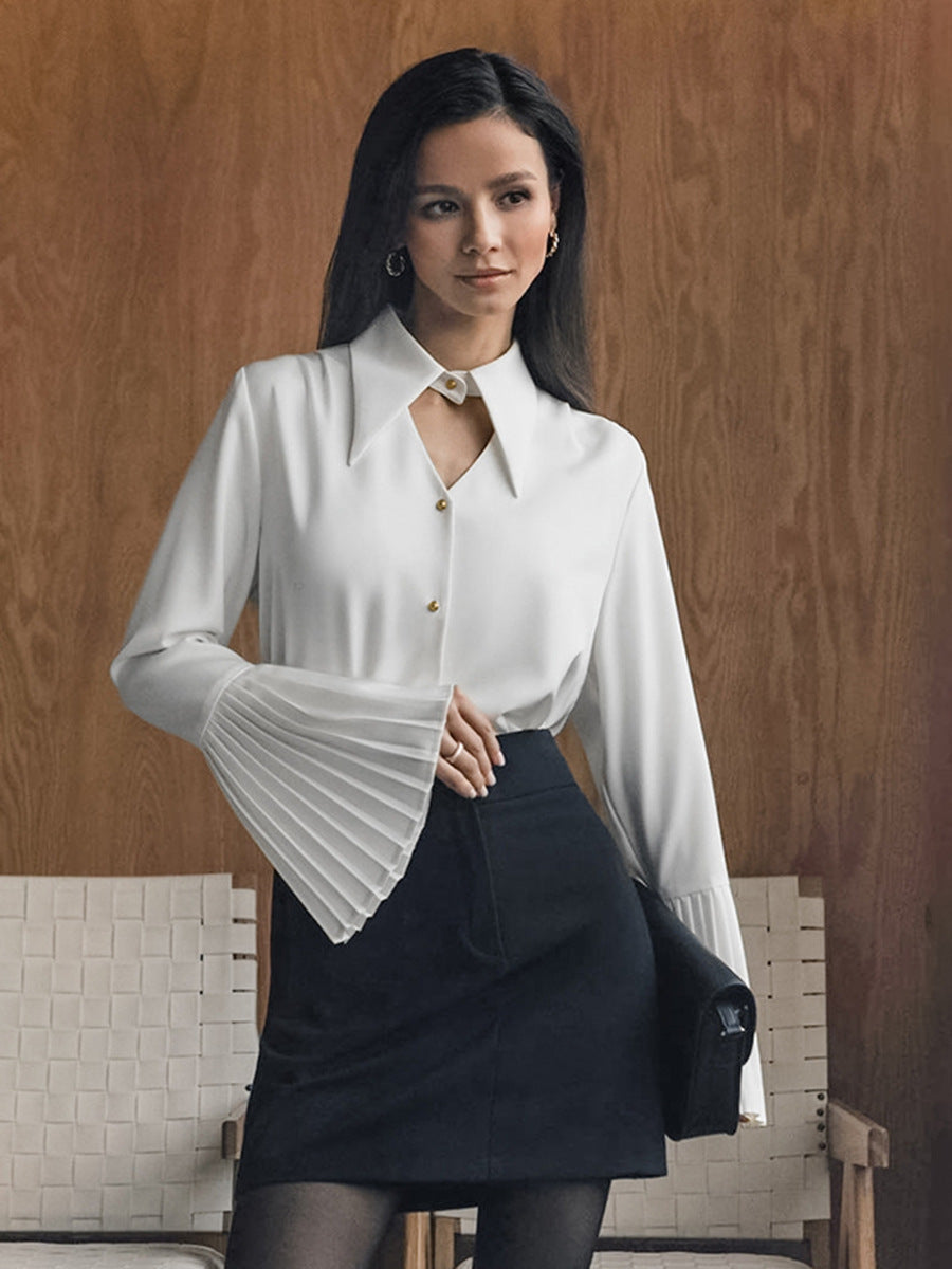 Dame elegant bluse med store volangærmer Stilla