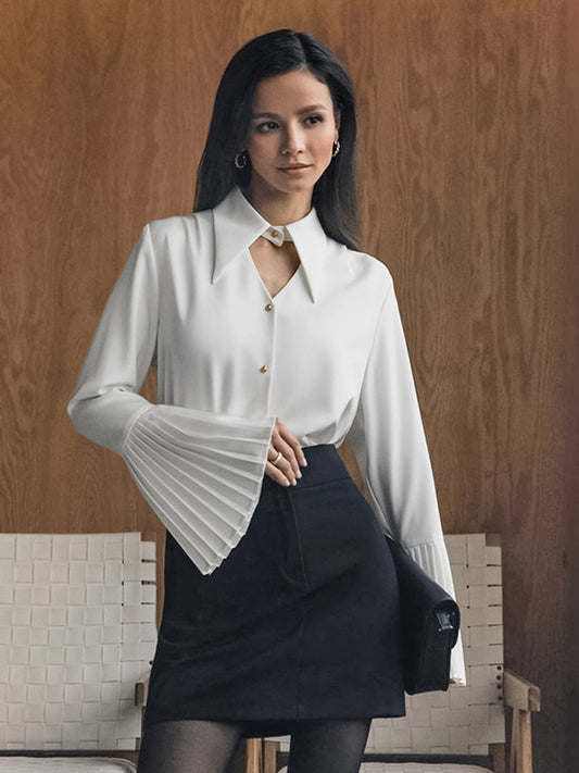 Dame elegant bluse med store volangærmer Stilla