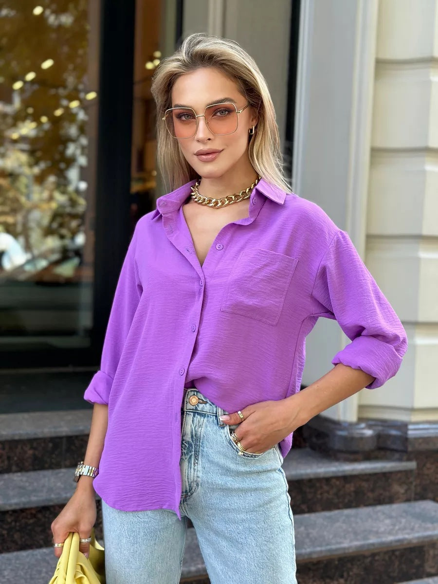 Dame afslappet overshirt med button-down-krave og brystlomme Stilla