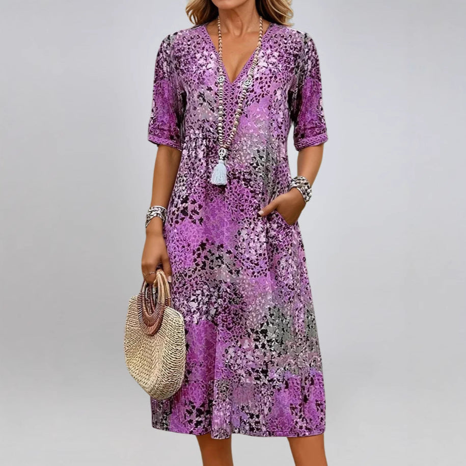 Dame afslappet minikjole med bred pasform og V-udskæring Stilla