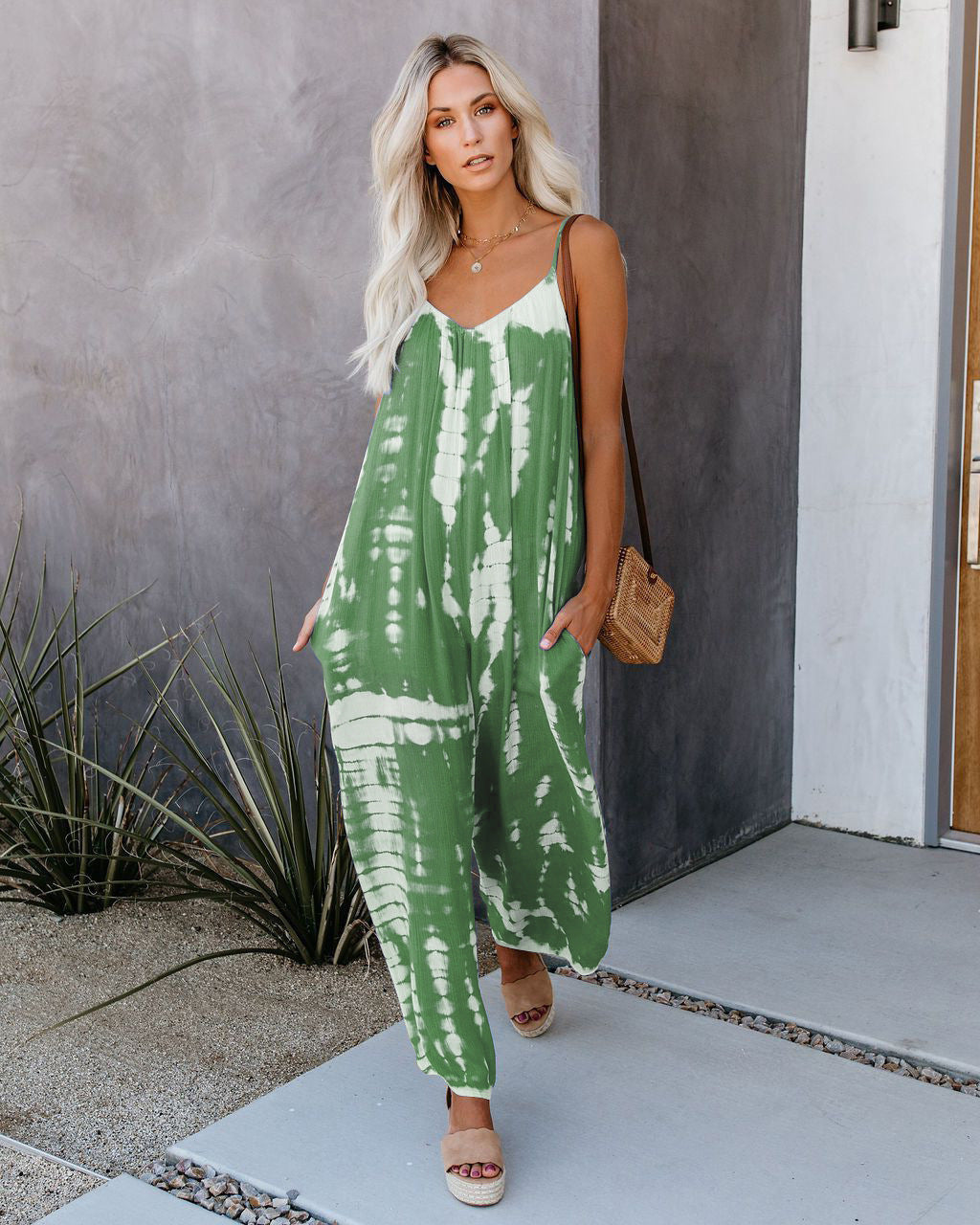 Dame Elegant Jumpsuit med Spaghetti-stropper og vide ben Stilla