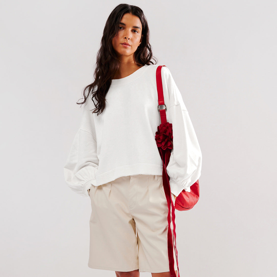 Dame afslappet cropped sweatshirt med voluminøse ærmer Stilla