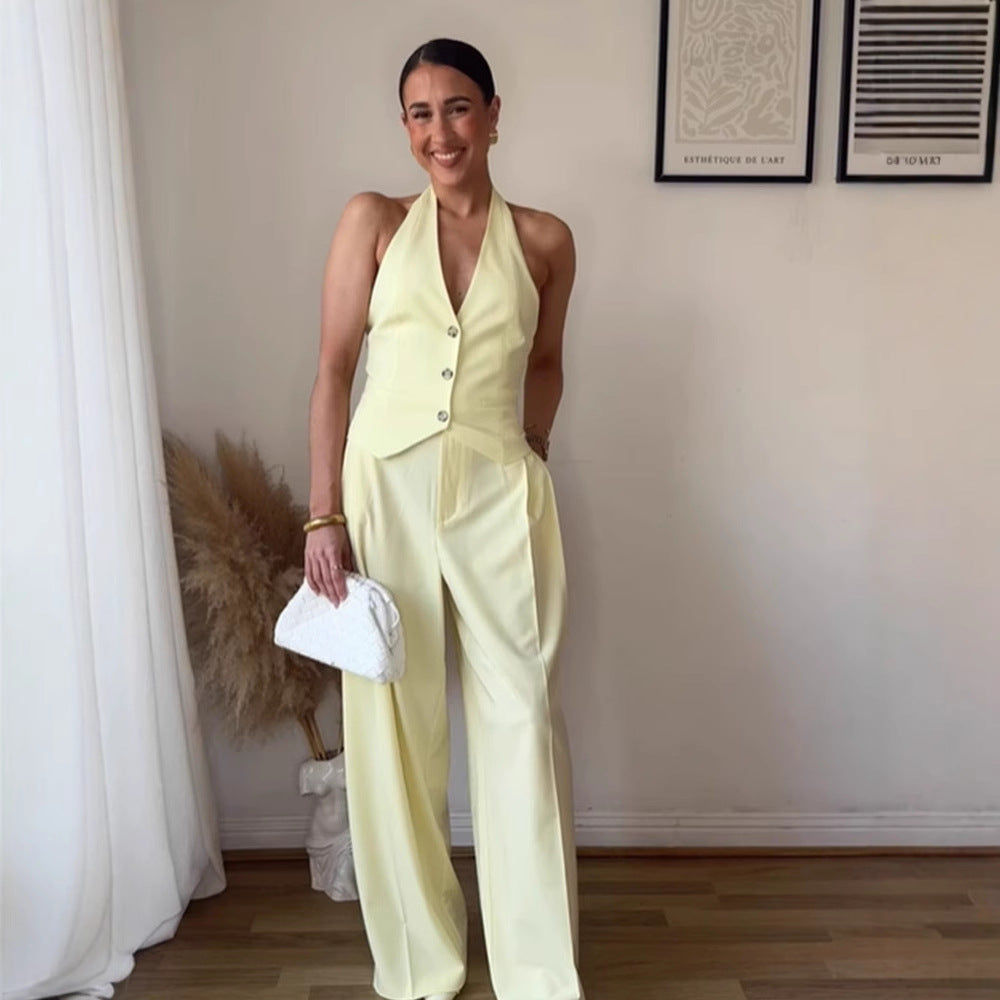 Dame elegant jumpsuit med figursyet overdel og vide ben Stilla