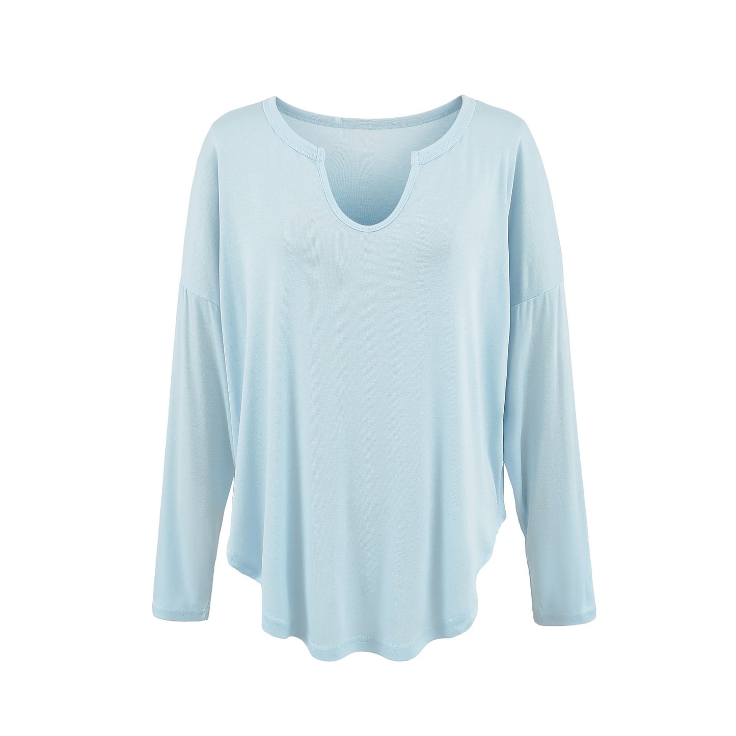 Dame afslappet longsleeve top med dyb v-hals og løstsiddende snit Stilla