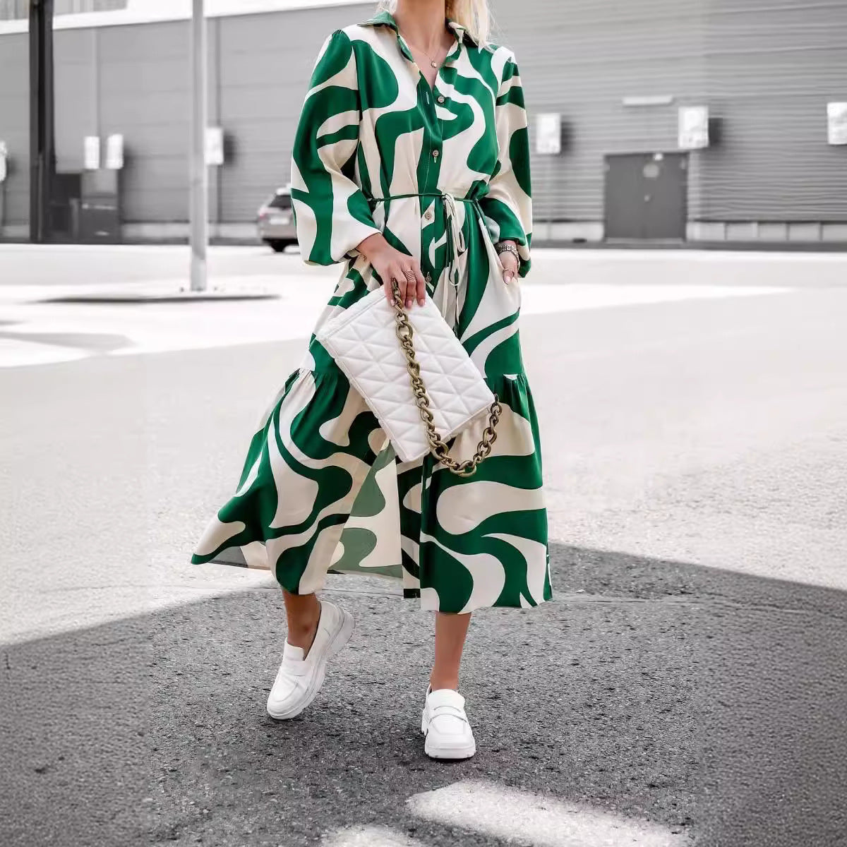 Dame abstrakttryk Maxi-shirtkjole Stilla