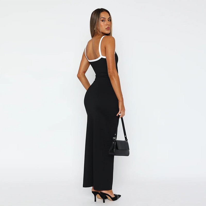 Dame Langt Figurtilpasset Jumpsuit med Kontrast-Udskæring Stilla