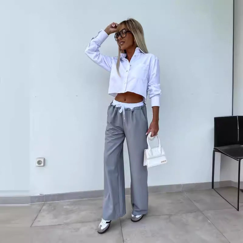 Dame afslappet cropped bluse med brede bukser stil