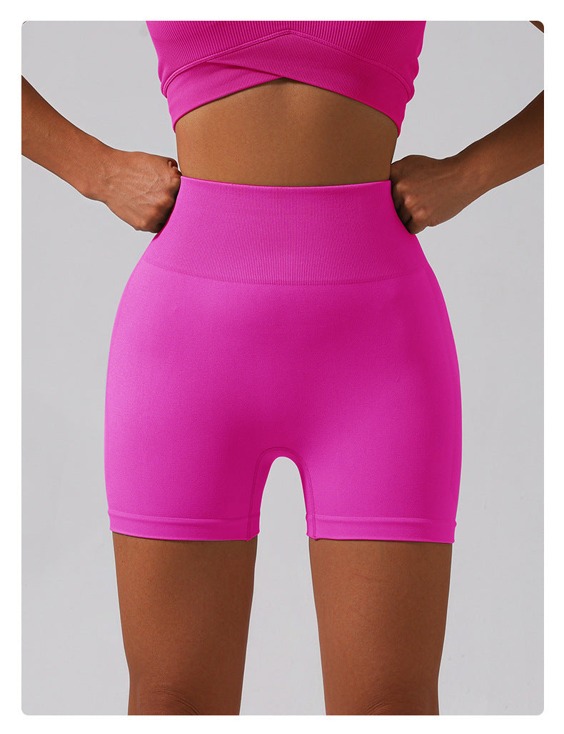 Stilla | Knit Høj Talje Yoga Shorts Peach Hip Lift Ensfarvede Fitness Bukser
