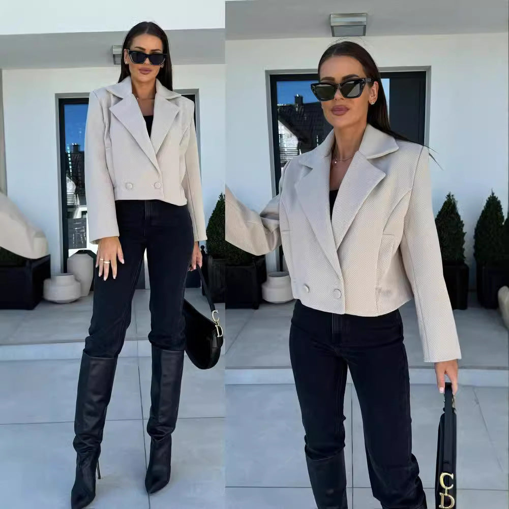 Dame cropped dobbeltradet blazerjakke Stilla