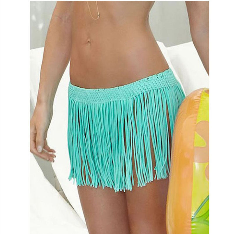 Dame afslappet strandnederdel med trendy frynse-design Stilla