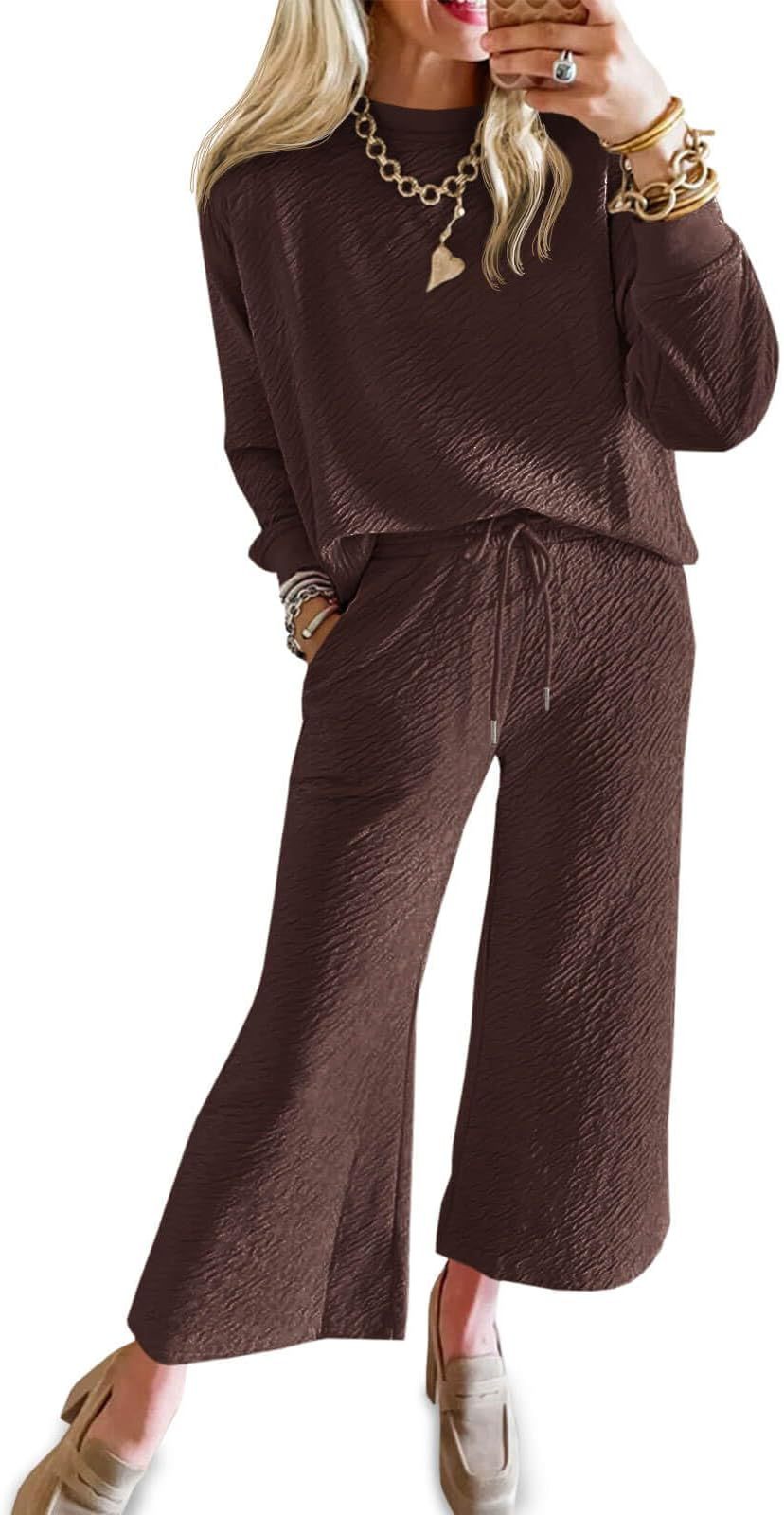 Dame afslappet lounge-sæt med tekstureret stof og elastisk linning Stilla