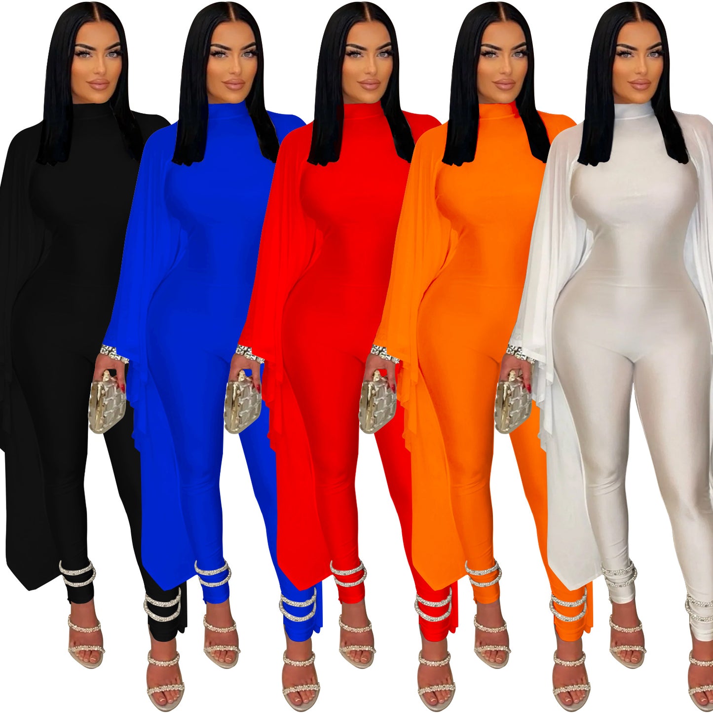 Dame Elegant Jumpsuit med vidt skåret Kimonoærme og fine udsmykninger Stilla