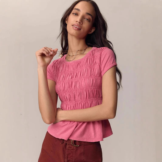 Dame afslappet bluse med rynkning Stilla