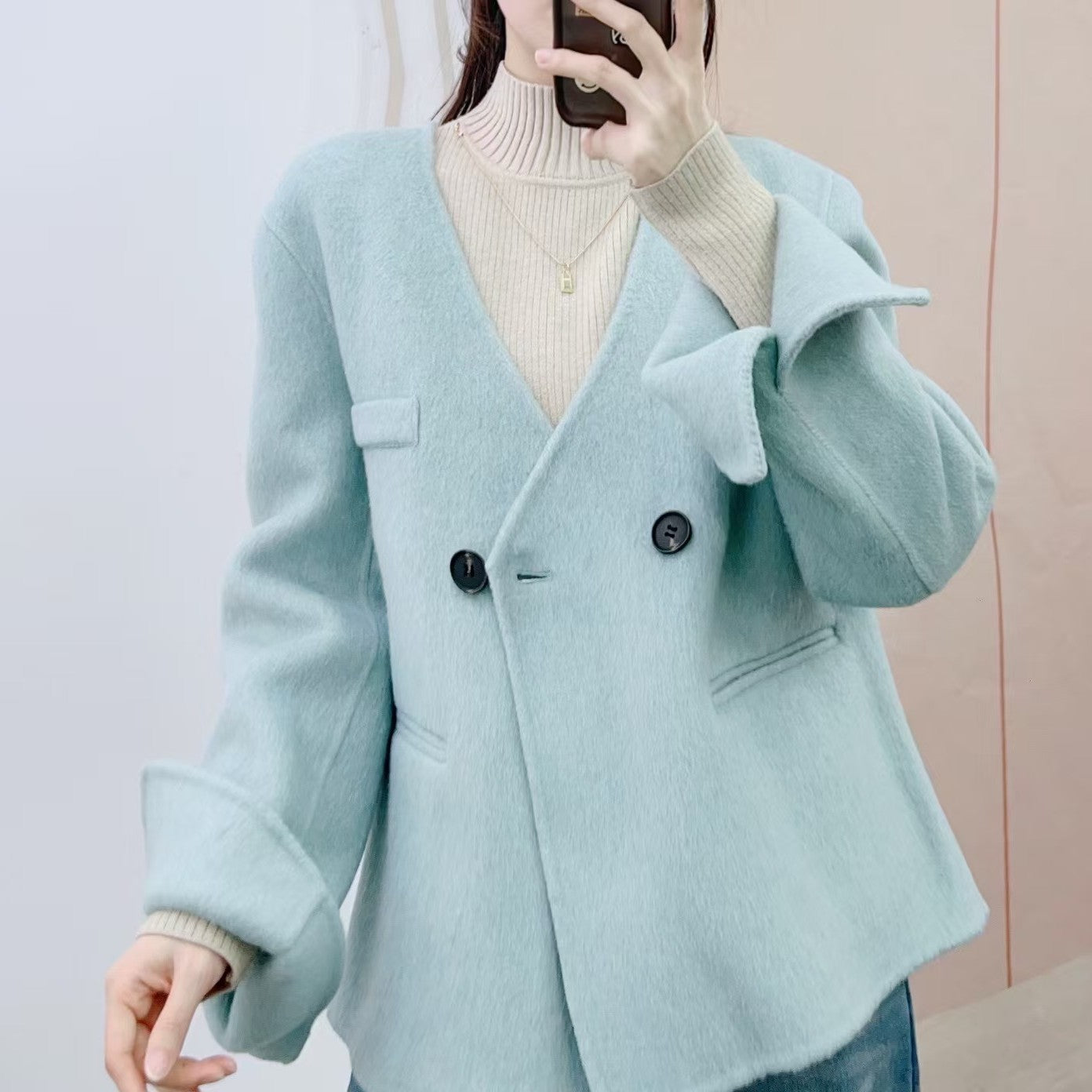 Dame elegant blazerjakke med dobbelt knaplukning og afslappet snit Stilla