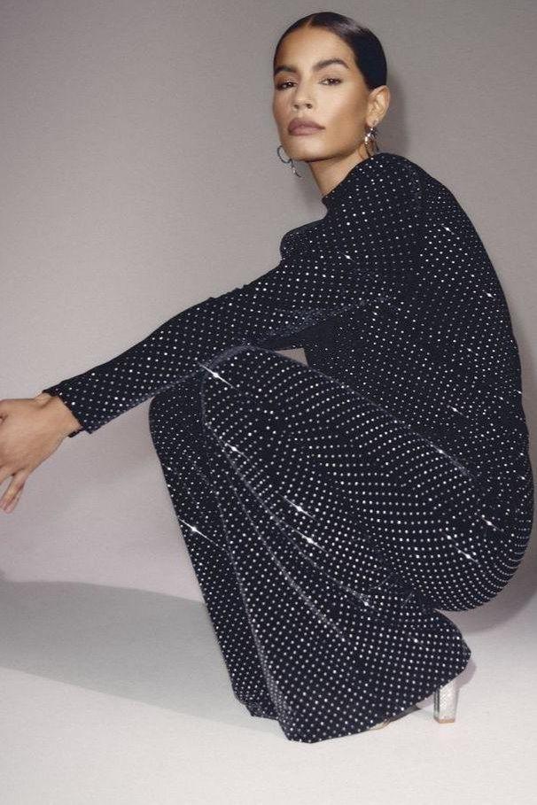 Stilla | Paillet Halv Turtleneck Langærmet Jumpsuit