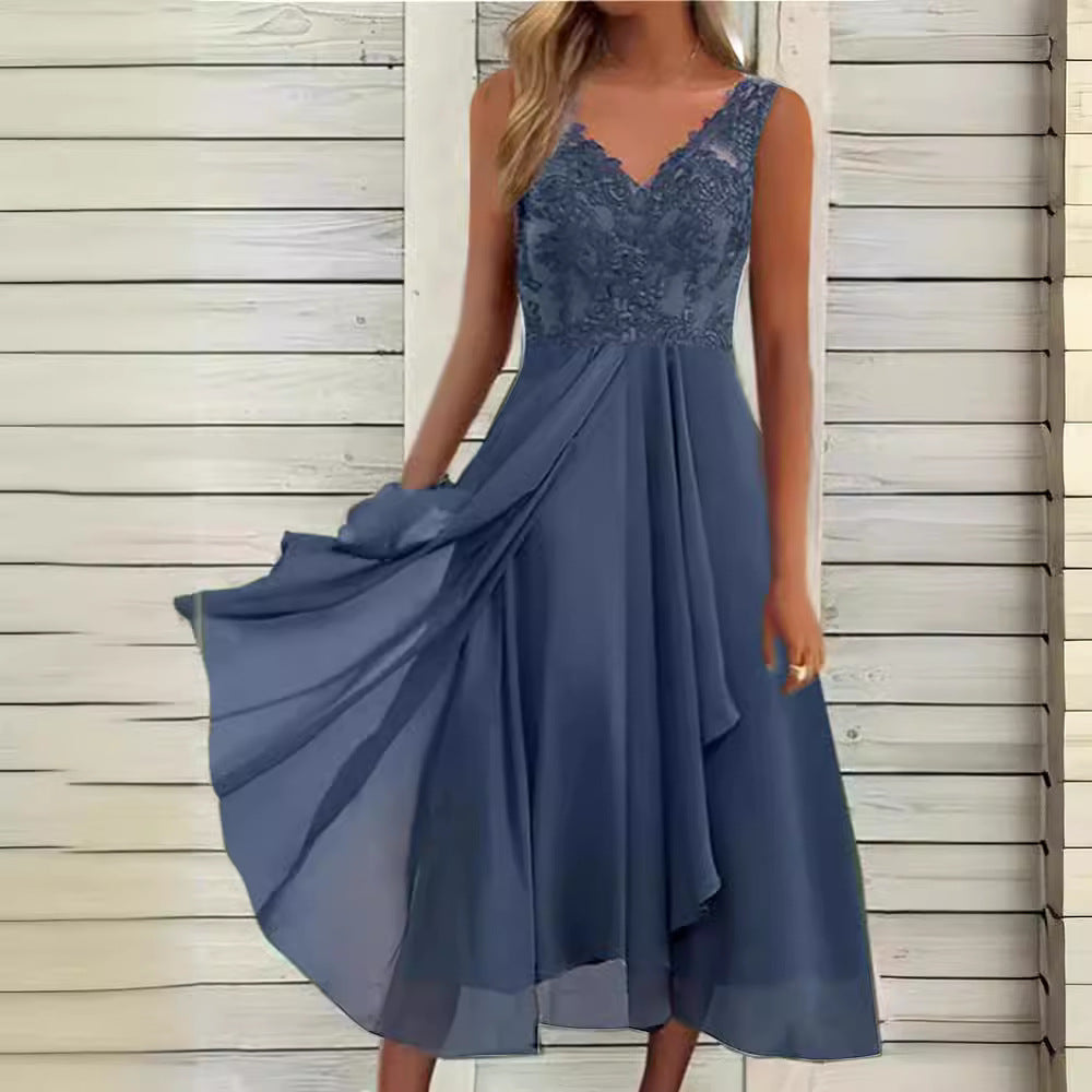 Dame Elegant Aftenkjole med Spidserapplikationer Stilla