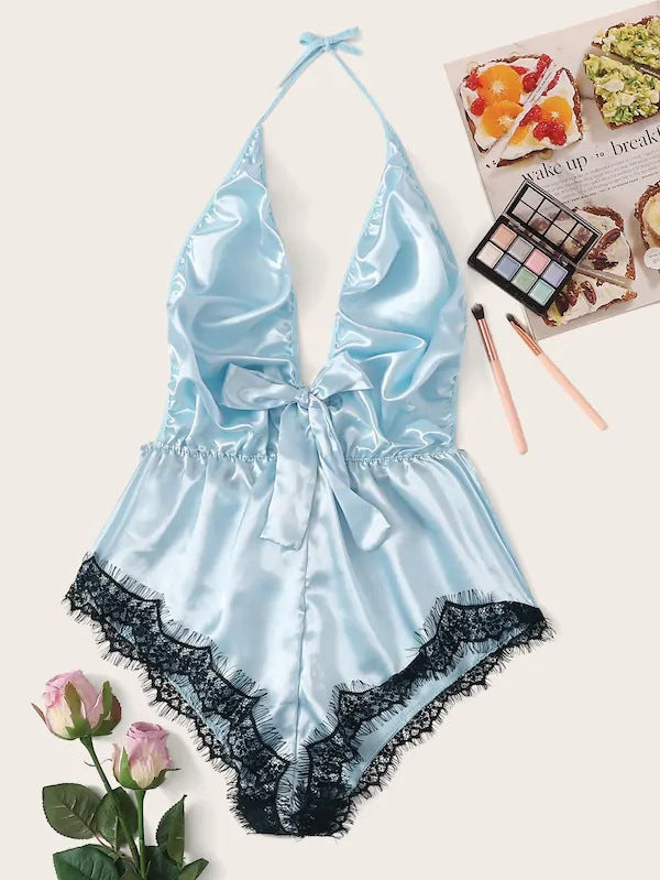 Dame Satin Halterneck Lingerie Bodysuit Stilla