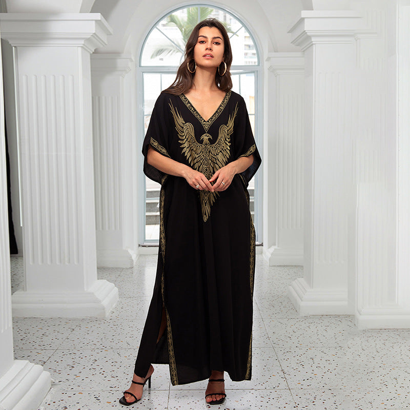 Dame elegant Kaftan med kunstnerisk ørnedesign Stilla