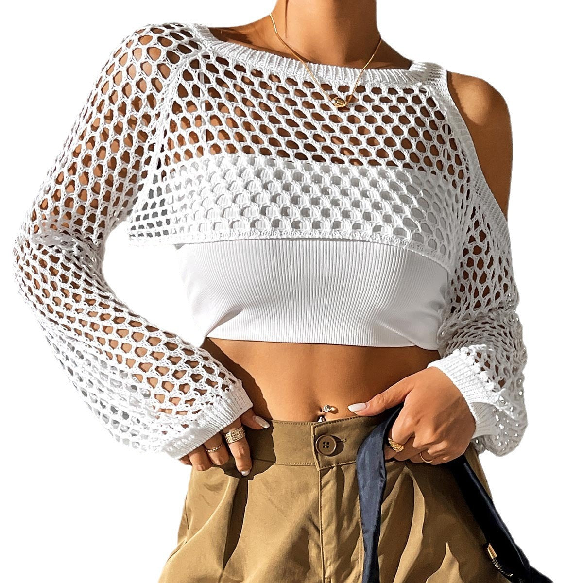 Dame Åben Strik Crop Top Stilla