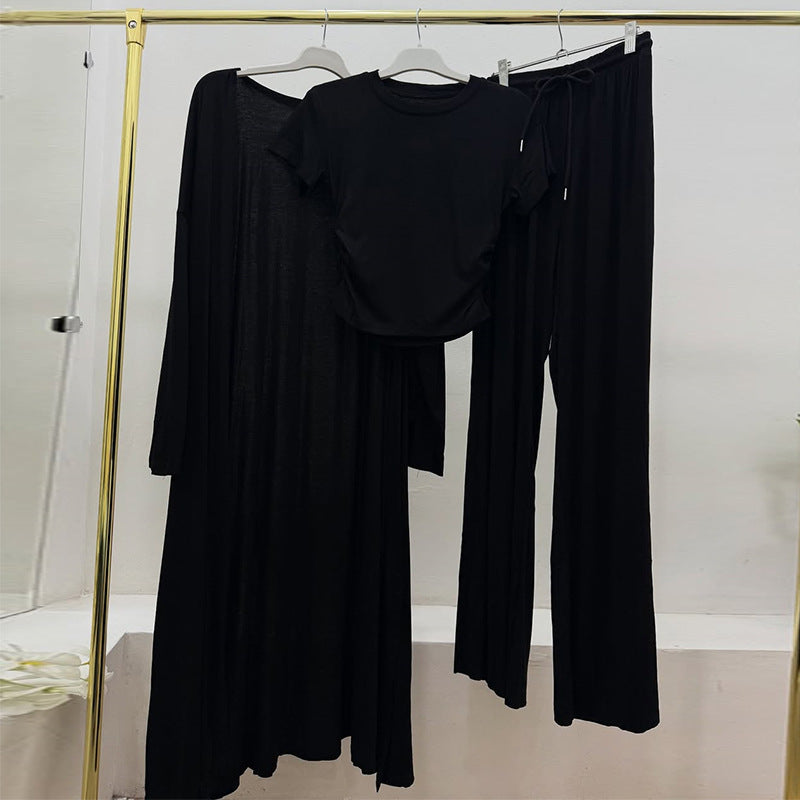 Dame afslappet lounge sæt med tætsiddende overdel og bredt bukseben Stilla