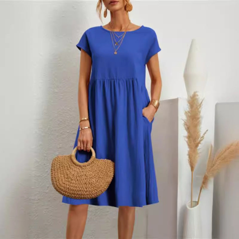 Dame afslappet midi-kjole med praktiske sidelommer og blødt bomuldsstof Stilla