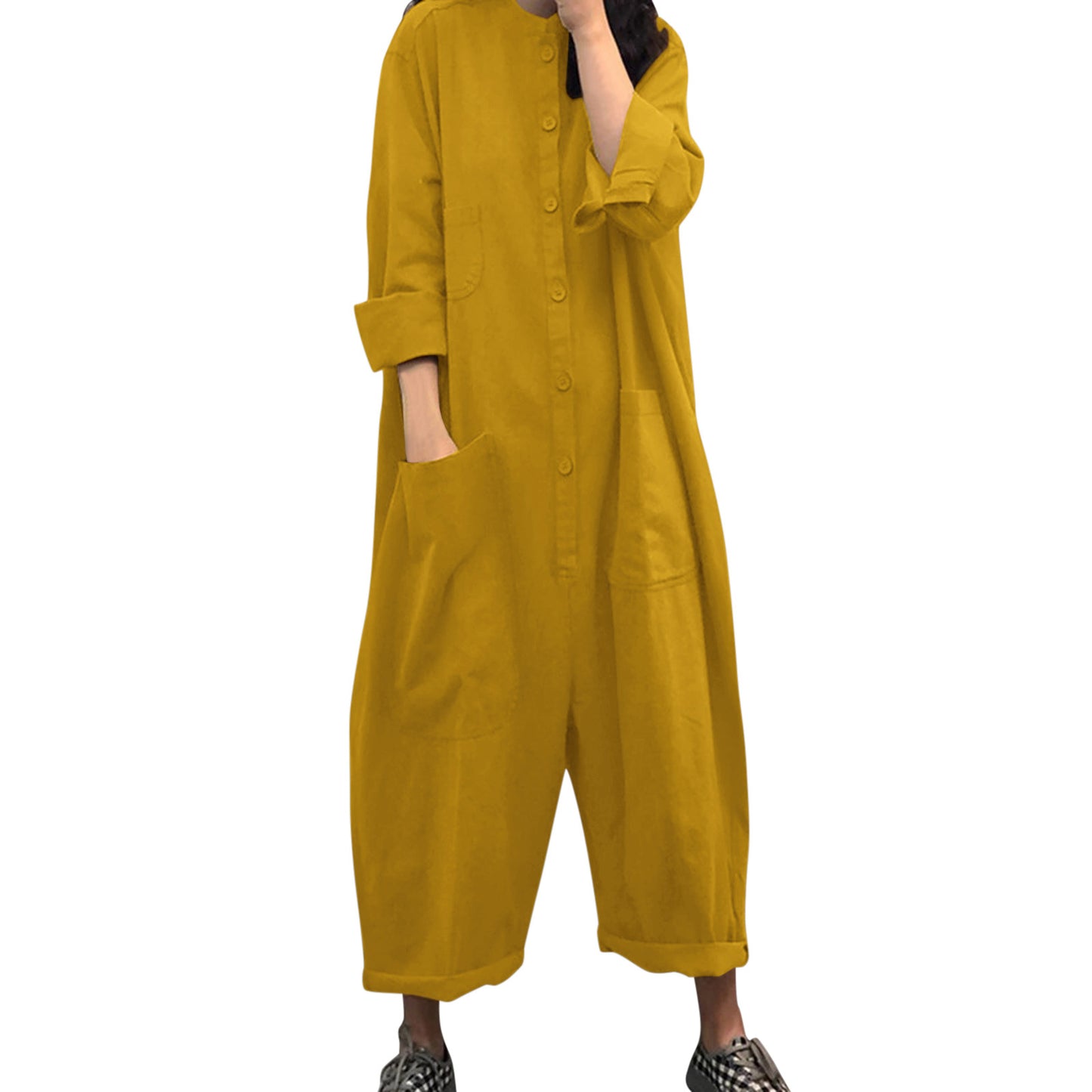 Dame Casual Jumpsuit med overdimensionerede lommer og knaplukning Stilla