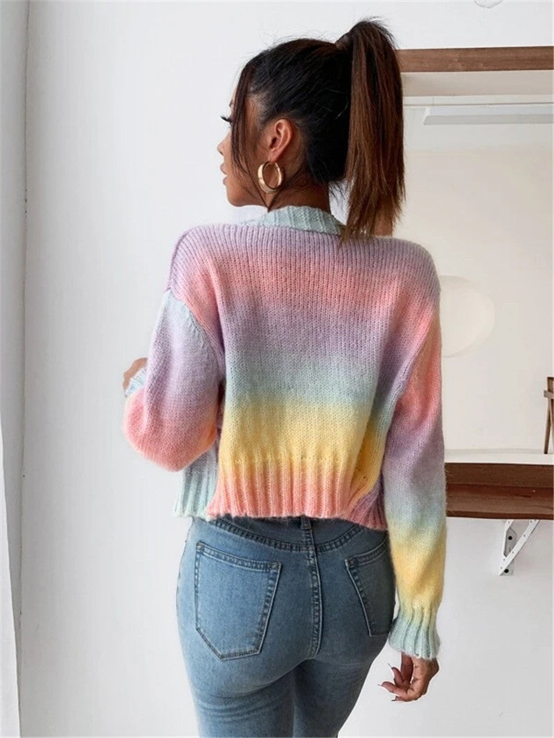 Dame Moderigtig Oversized-Cardigan med farverig gradient og knapdetaljer Stilla