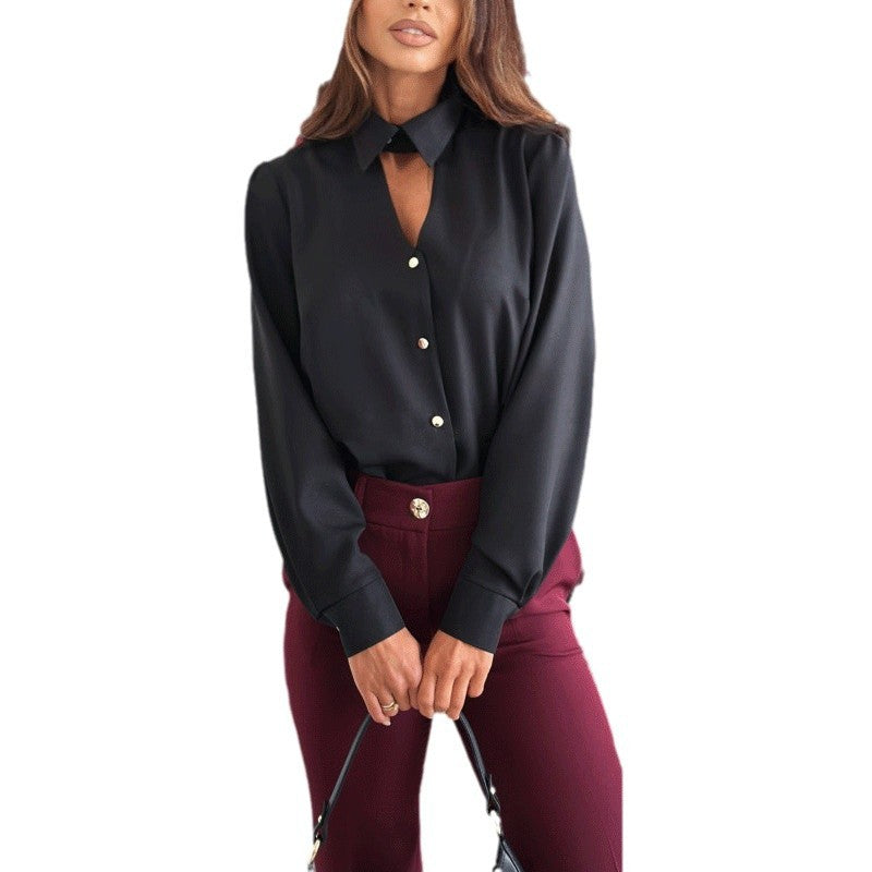 Dame Elegant Bluse med diskret udsnit og knapliste Stilla