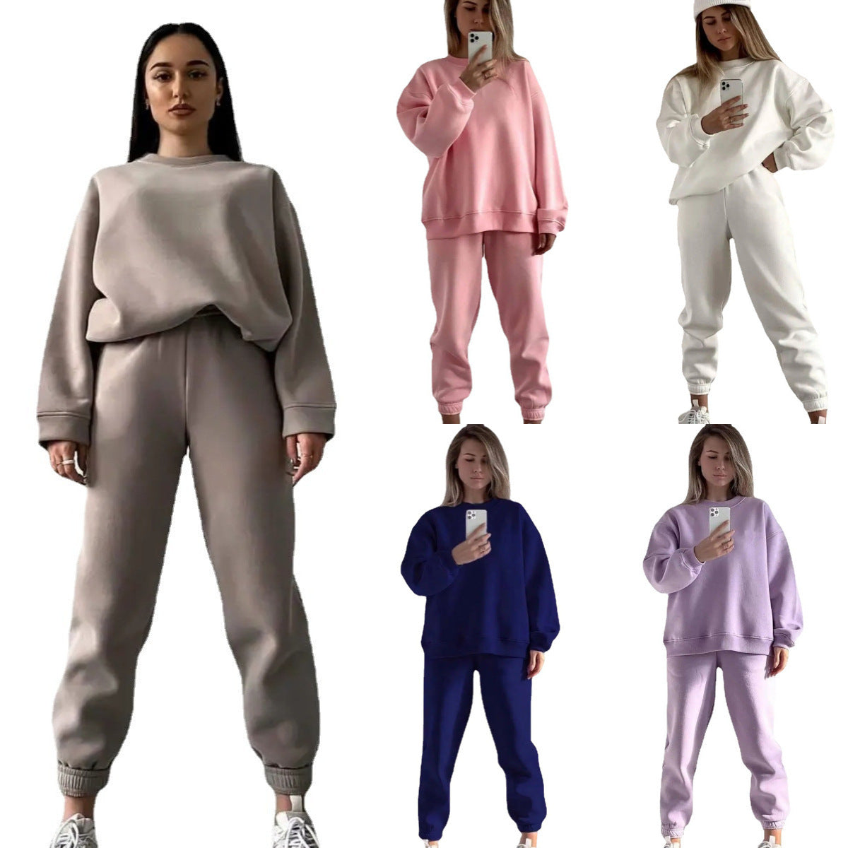 Dame afslappet fleece træningssæt med høj talje Stilla