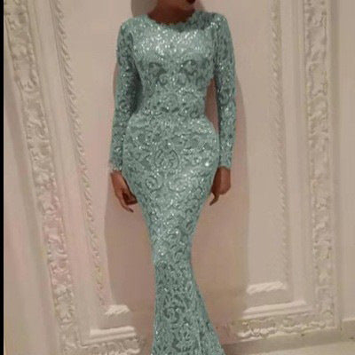 Dame Elegant Aftenkjole med gennemgående palietmønster og figursyet snit Stilla