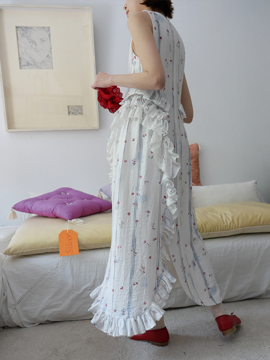 Dame afslappet maxikjole med flæsedetaljer og blomsterprint Stilla