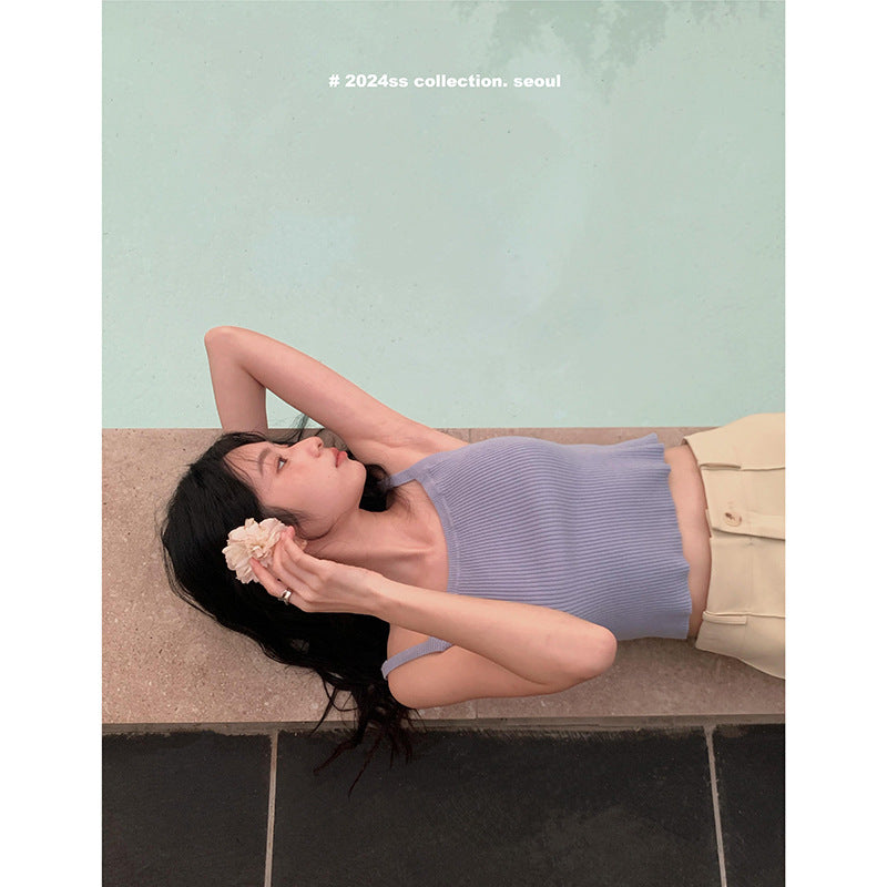 Dame Cropped Top i ribbet materiale Stilla