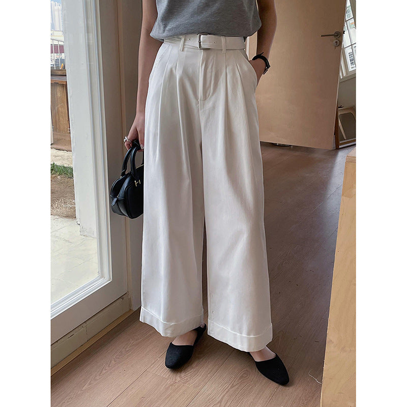 Dame elegant High-Waist Palazzo-bukser med plisseer og bæltestropper Stilla