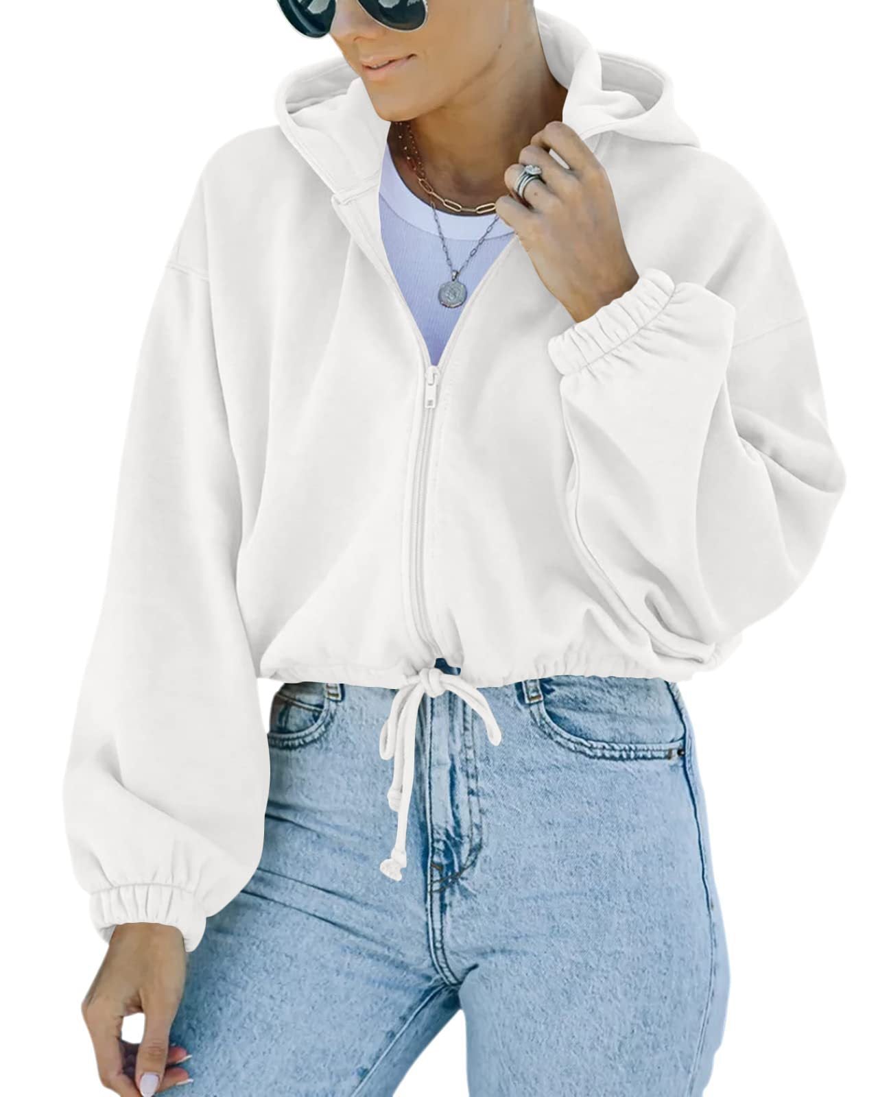 Dame afslappet hættetrøje med lynlås og snoretræk Stilla