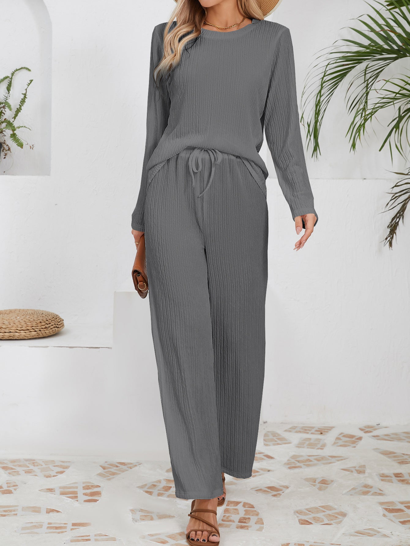 Dame afslappet lounge-sæt med bred pasform og elastisk bånd Stilla