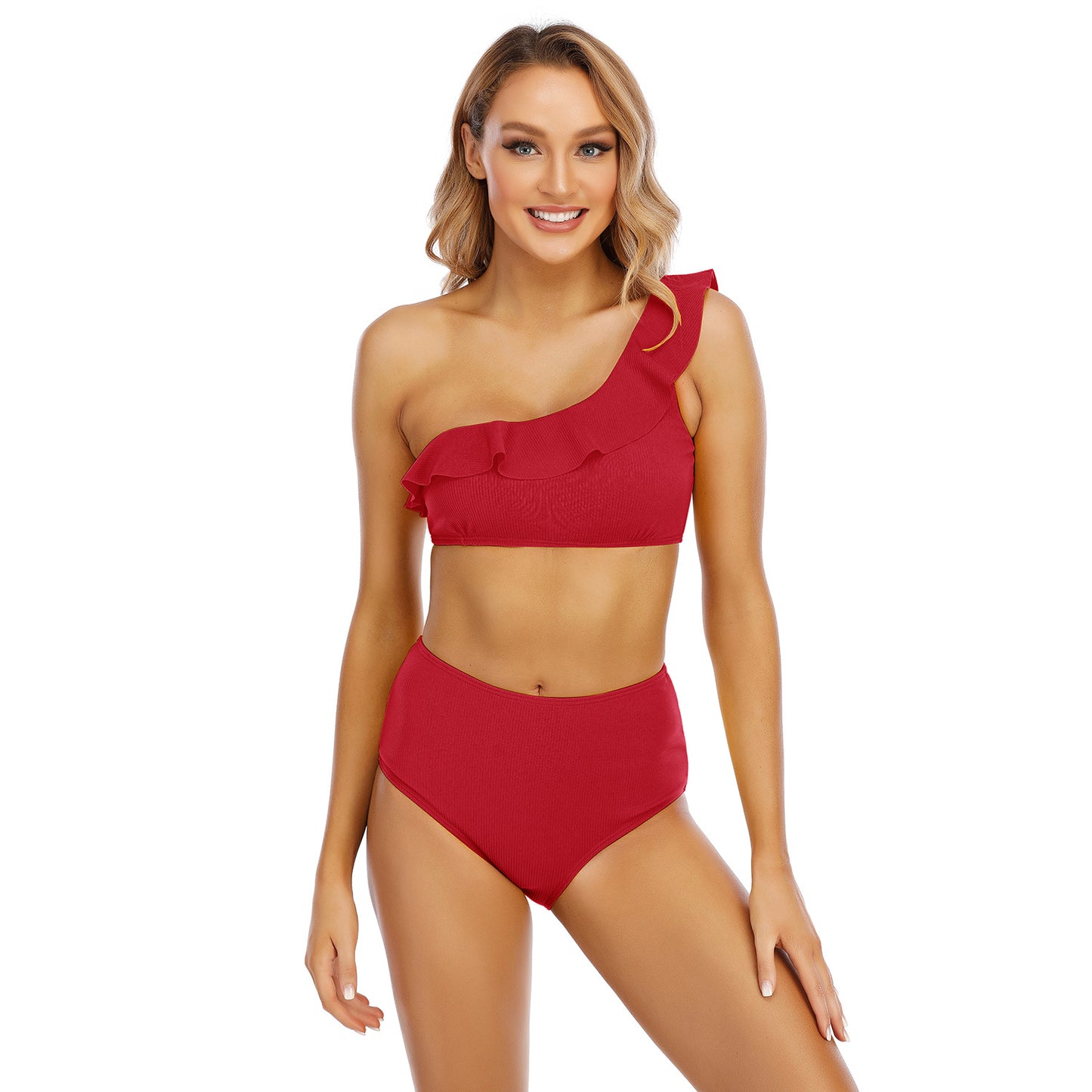 Dame Crop-Tops Badedragt Sæt med Rynkedetaljer og Høj Talje Stilla