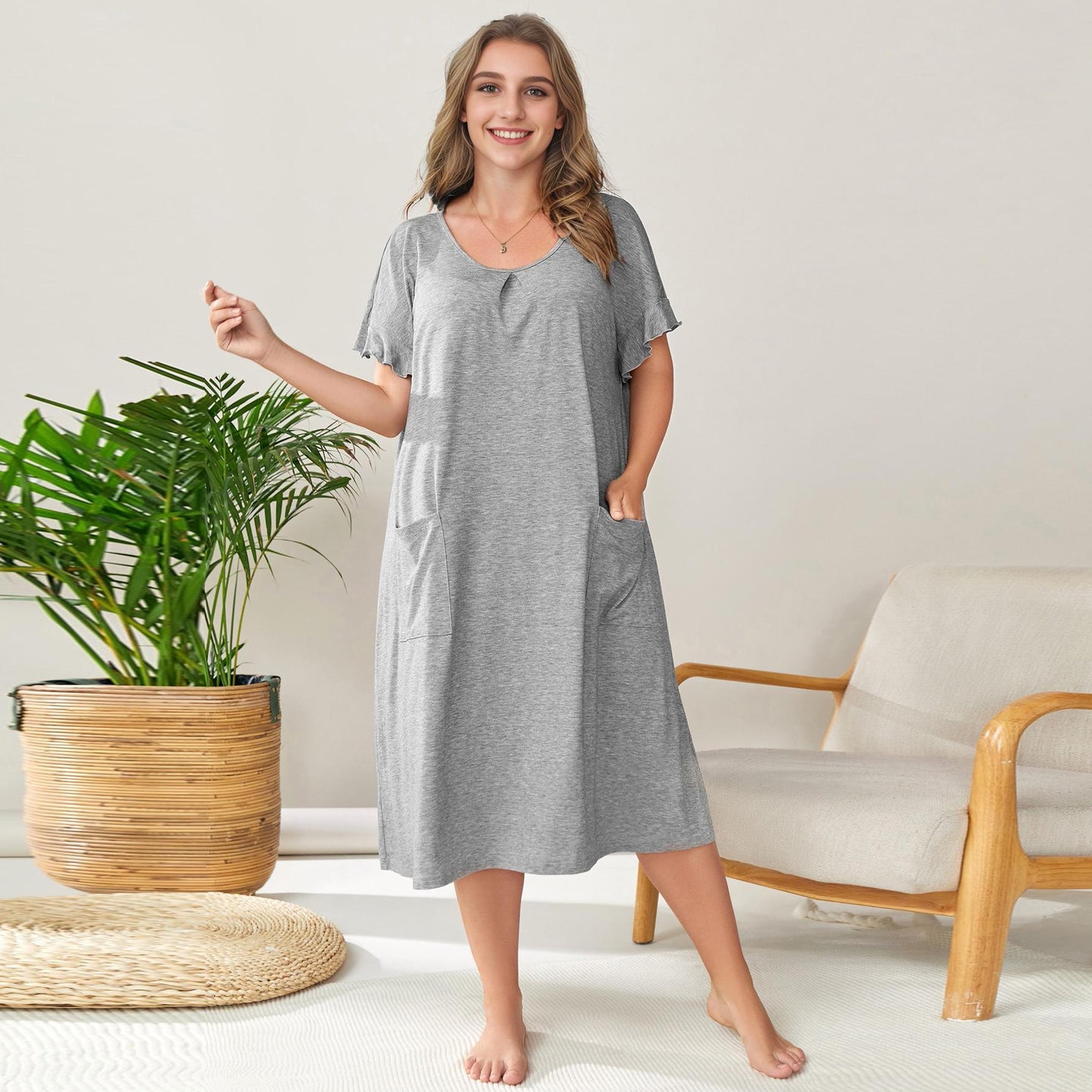 Stilla | Nattkjole-Kjole Plus Size Bomuld Lomme Kjole